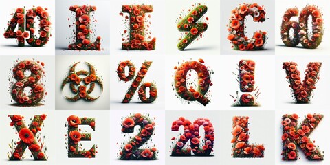 Naklejka premium Poppies flowers Lettering Typeface. AI generated illustration