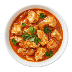 Chicken Tikka Masala top view isolated on transparent or white background 