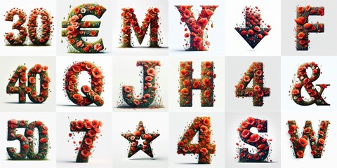 Naklejka premium Poppies flowers Lettering Typeface. AI generated illustration