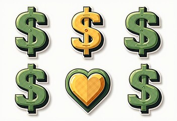 Isolated Vector Dollar Stickers: Vintage Style for Pop Art and Retro Designs