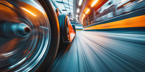 Dynamic Motion Blur of Fast-Moving Train Wheels on Tracks in Urban Setting