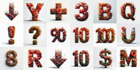 Naklejka premium Poppies flowers Lettering Typeface. AI generated illustration