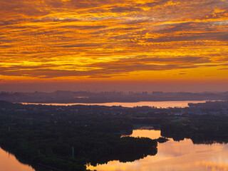 Summer sunrise scenery of Wuhan East Lake Scenic Area