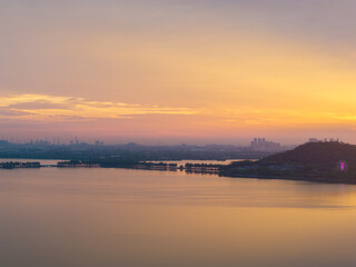 Summer sunrise scenery of Wuhan East Lake Scenic Area