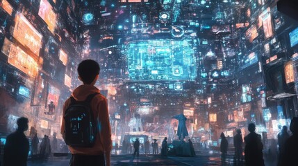 Fototapeta premium User participating in a crowdsourced story or project where their contributions are incorporated in real-time, highlighting community-driven interactive content