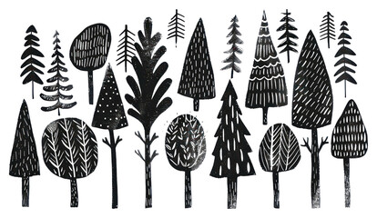 PNG  Black and white forest illustration
