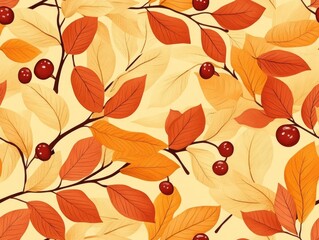 Detailed and Cozy Autumn Seamless Pattern Featuring Berries Leaves and a Hand Drawn Effect   Perfect for Autumn Thanksgiving and Fall Themed Designs