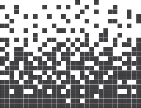 Pixel disintegration background. Decay effect. Dispersed dotted pattern. Concept of disintegration, pixel mosaic textures with simple square particles.