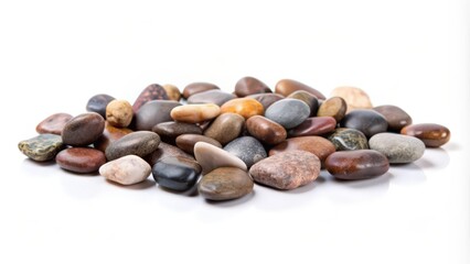 Obraz premium Smooth, Multicolored River Rocks on White Background