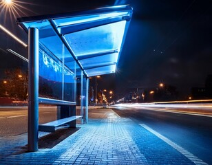 Una parada de autobús nocturno; noche