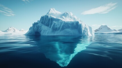 A large iceberg floating in clear Arctic waters.
