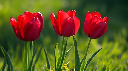 Fototapeta premium Vibrant Red Tulips in Bloom