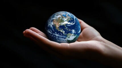 Hand Holding Globe Against Dark Background