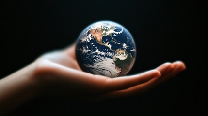 Hand Holding Globe Against Dark Background