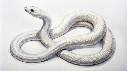 Fototapeta premium Ink painting of a white snake, ink, painting, traditional, art, Japanese, brush, stroke, monochrome, serpent, reptile, symbol