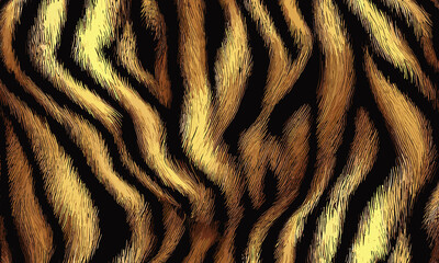 Tiger Skin Pattern Vector Illustration With Exotic Texture. Animal Striped Skin Fur Pattern Texture Background