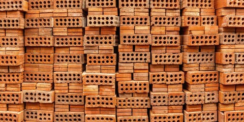 Background of red clay bricks stacked together , construction, building material, masonry,...