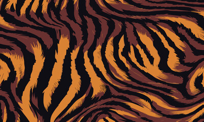 Detailed Tiger Skin Pattern Vector Illustration With Wild Texture. Animal Striped Skin Fur Pattern Texture Background