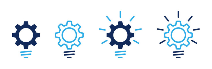 Innovation icon set. Light bulb with cogwheel symbol