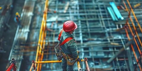 Fototapeta premium Workers at a Construction Site, Focus on Labor and Development