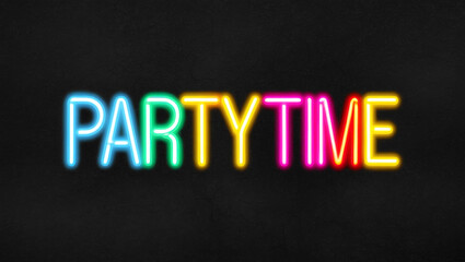 Obraz premium party time colorful neon lettering on plain dark black background