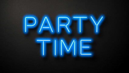 party time blue neon lettering on plain dark black background