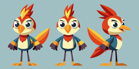 Waxwing Bird Various Poses Sequence Cartoon Vector Characte
