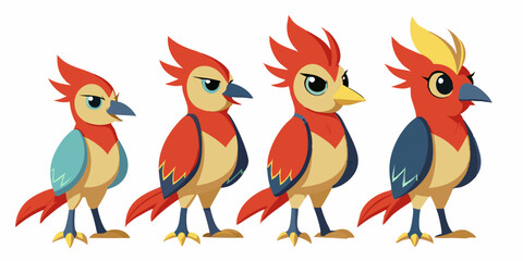 Waxwing Bird Various Poses Sequence Cartoon Vector Characte
