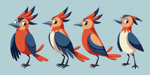 Waxwing Bird Various Poses Sequence Cartoon Vector Characte
