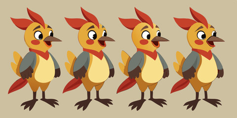Waxwing Bird Various Poses Sequence Cartoon Vector Characte
