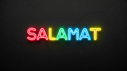 Obraz premium salamat colorful neon lettering on plain dark black background
