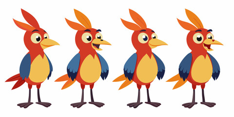 Waxwing Bird Various Poses Sequence Cartoon Vector Characte
