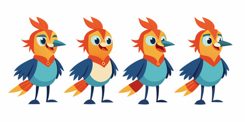 Waxwing Bird Various Poses Sequence Cartoon Vector Characte
