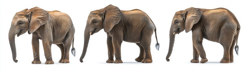 Obraz premium On a transparent background, a group of large elephants walks together