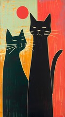 Modern colorful cat oil painting illustration background poster abstract decorative painting
