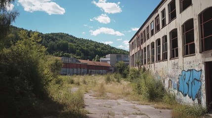 Abandoned Industrial Site with Nature Overgrowth