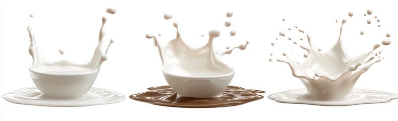 Splashes of milk with drops and splatters isolated on transparent background