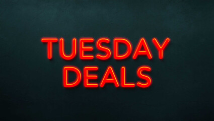 Obraz premium tuesday deals red neon lettering on plain dark black background