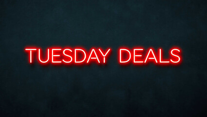Obraz premium tuesday deals red neon lettering on plain dark black background