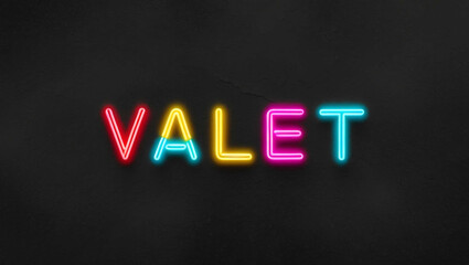 Obraz premium valet colorful neon lettering on plain dark black background