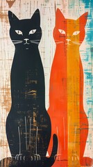 Modern colorful cat oil painting illustration background poster abstract decorative painting