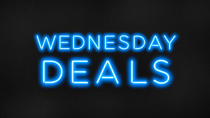 wednesday deals blue neon lettering on plain dark black background