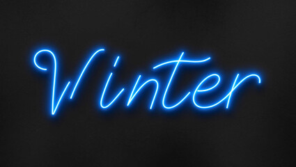 Obraz premium winter blue neon lettering on plain dark black background