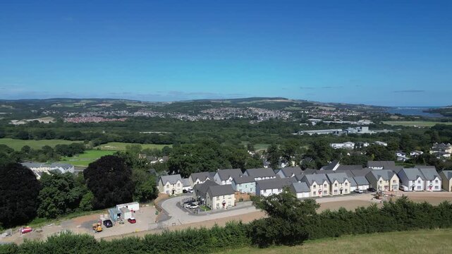 Newton Abbot, South Devon, England: A construction site for new build houses on green belt land in the TQ12 postcode area. The UK government has targeted 1.5 million new houses be built by 2030 (1).