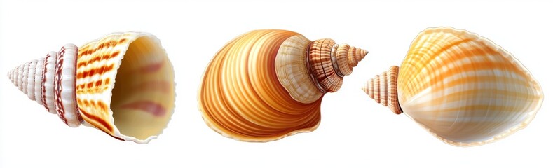 Obraz premium On a transparent background, a set of scallop seashells is isolated