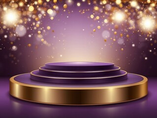 Obraz premium Purple and Gold Podium with Confetti Background