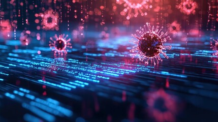 Holographic interface showing malware prevention in action, cybersecurity, protection