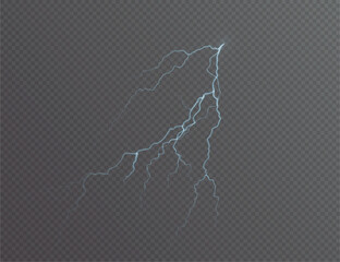 Light blue isolated vector lightning png. Magic light abstract lines. Realistic natural lightning effects.