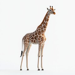 Naklejka premium An isolated white background shows a full-bodied giraffe standing