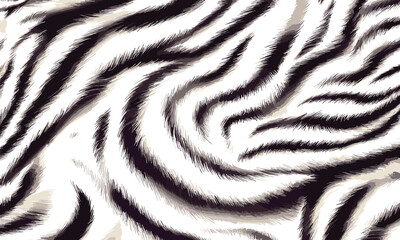 White Tiger Skin Pattern Vector Illustration With Exotic Texture. Animal Striped Skin Fur Pattern Texture Background